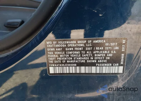 2018 Volkswagen Passat 2.0T R-Line/2.0T S from USA, damaged, VIN 1VWAA7A30JC003268